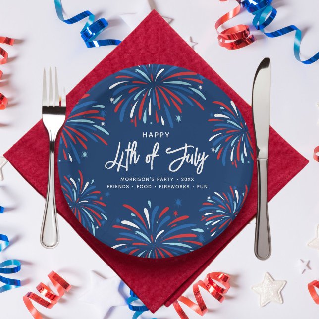 Festive Fun Patriotic Fireworks 4th of July Party Paper Plate (Creator Uploaded)