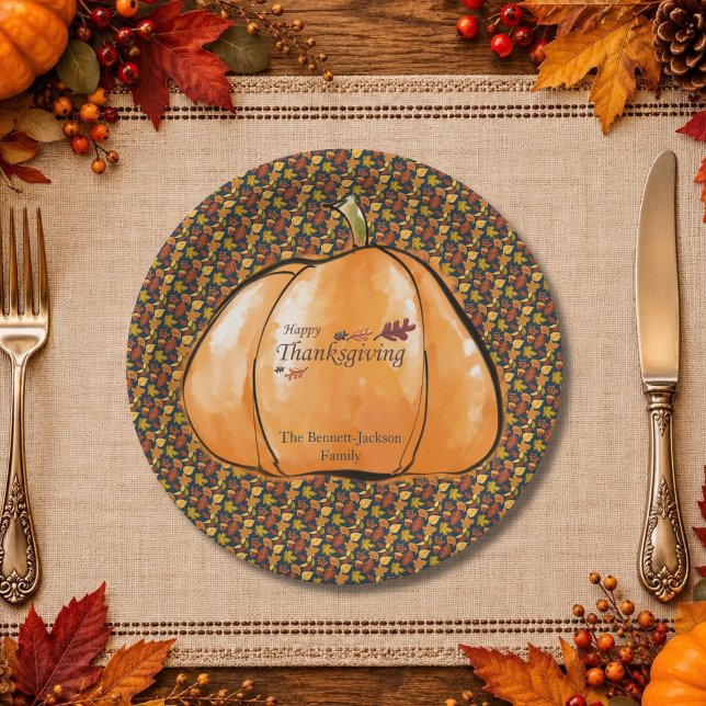 Festive Fun Pumpkin Leaf Pattern Thanksgiving  Paper Plate (Creator Uploaded)