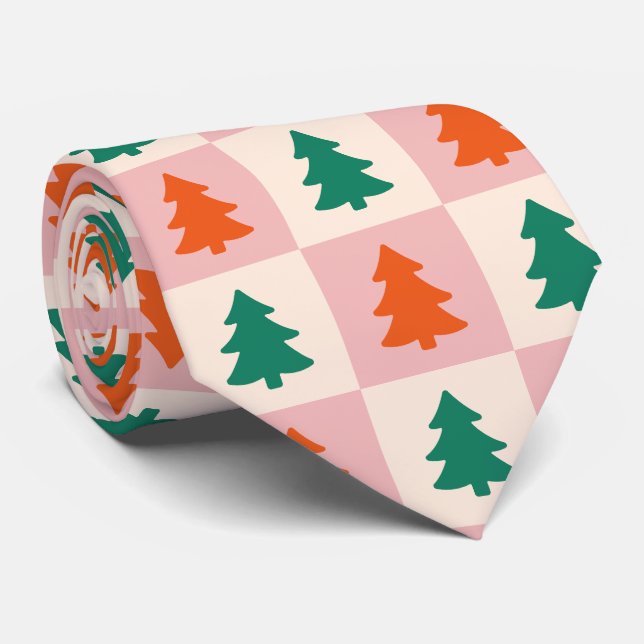 Festive fun retro Christmas trees Colourful patter Tie (Rolled)