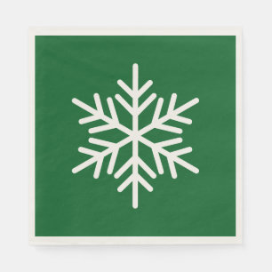 Festive Fun White Alpine Snowflake On Forest Green Napkin