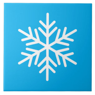 Festive Fun White Nordic Snowflake On Azure Blue Ceramic Tile