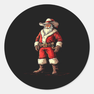 Festive Fun With A Christmas Cowboy As Santa Claus Classic Round Sticker