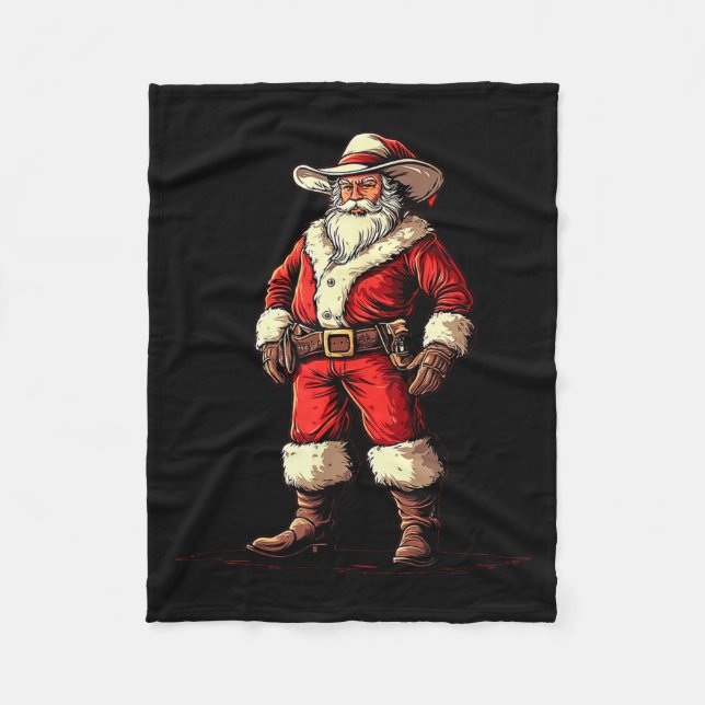 Festive Fun With A Christmas Cowboy As Santa Claus Fleece Blanket (Front)