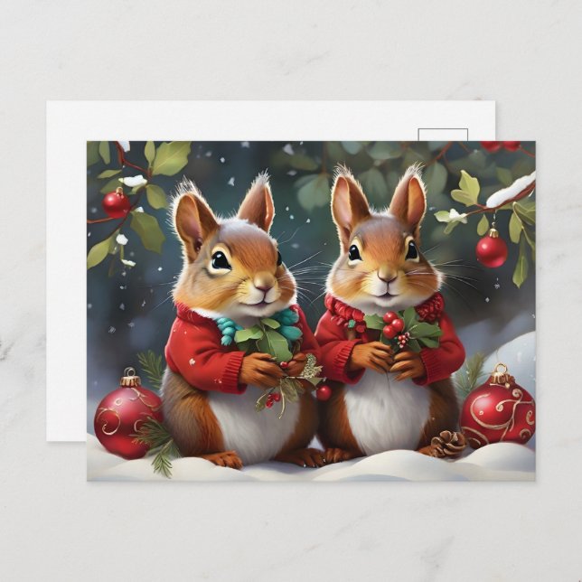 Festive Fun with Cute Christmas Squirrels  Postcard (Front/Back)