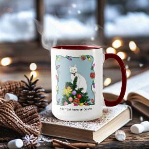 Festive Funny Christmas Tree Funny White Cat Green Mug
