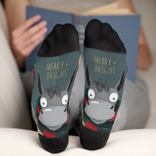 Festive Funny Cute Donkey Turquoise Grey Socks