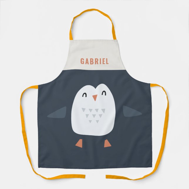 festive funny cute penguin personalised children's apron (Front)