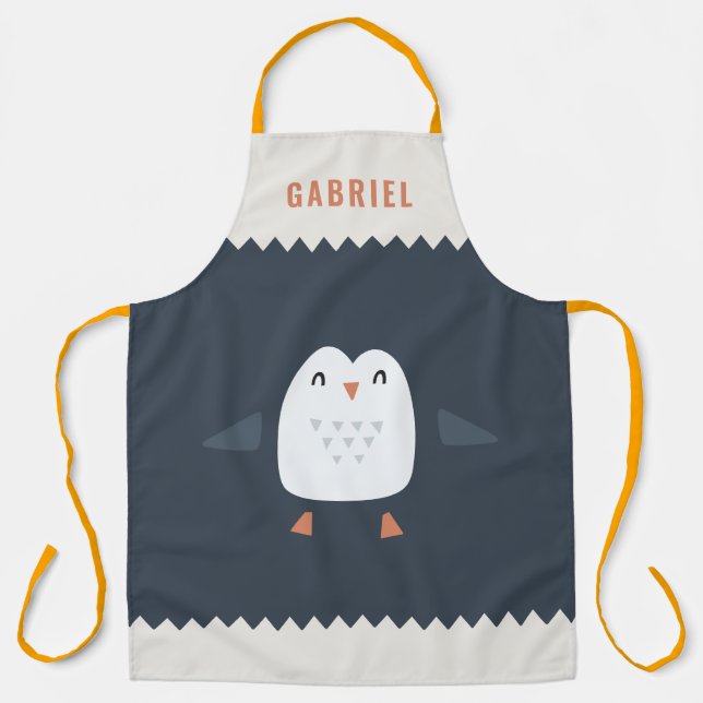 festive funny cute penguin personalised children's apron (Front)