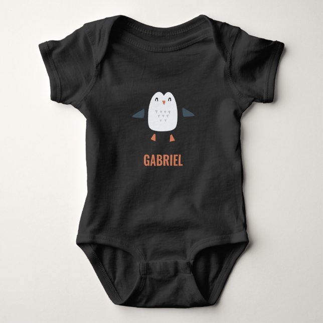 festive funny cute penguin personalised childrens baby bodysuit (Front)