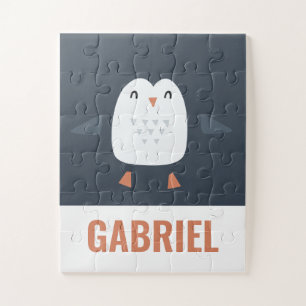 festive funny cute penguin personalised childrens jigsaw puzzle