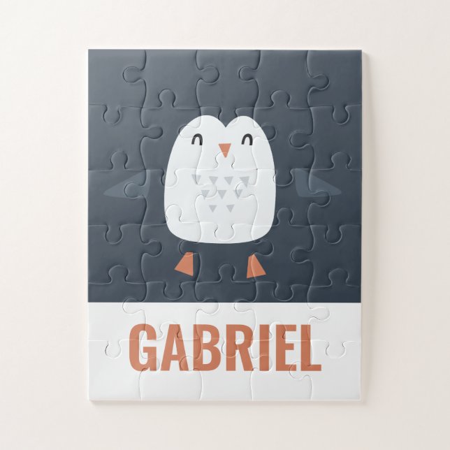 festive funny cute penguin personalised childrens jigsaw puzzle (Vertical)