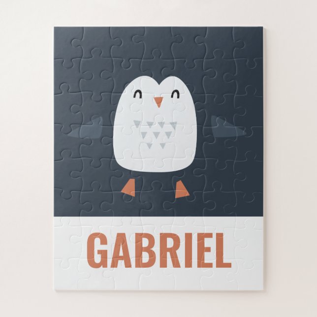 festive funny cute penguin personalised childrens jigsaw puzzle (Vertical)