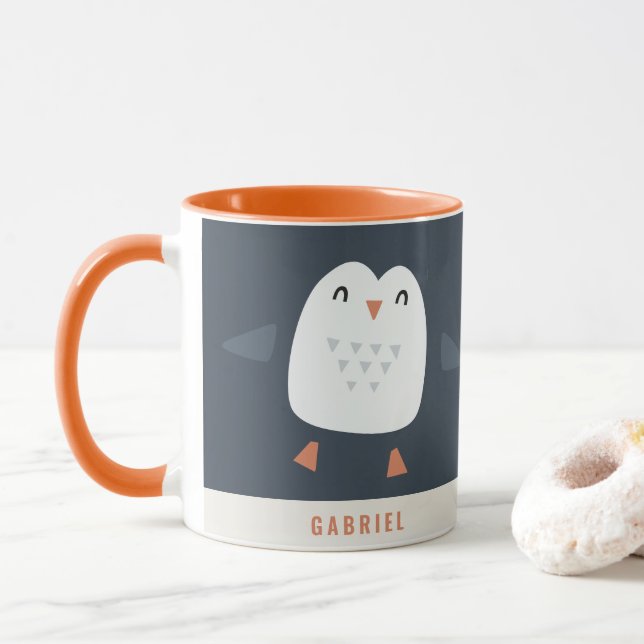 festive funny cute penguin personalised children's mug (With Donut)