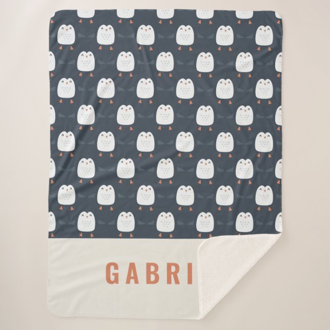 festive funny cute penguin personalised children's sherpa blanket (Front)