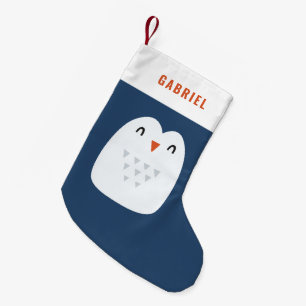 festive funny cute penguin personalised children's small christmas stocking