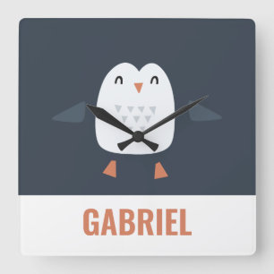 festive funny cute penguin personalised childrens square wall clock