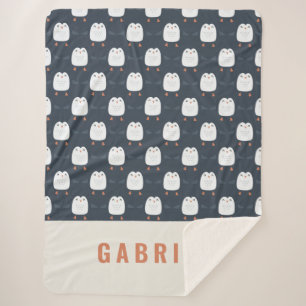 festive funny cute penguin personalized children's sherpa blanket