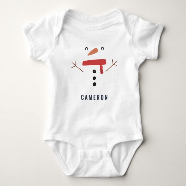 festive funny cute snowman personalised children's baby bodysuit (Front)