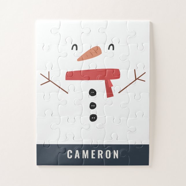 festive funny cute snowman personalised children's jigsaw puzzle (Vertical)
