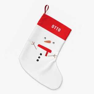 festive funny cute snowman personalised children's small christmas stocking
