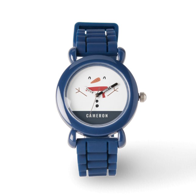 festive funny cute snowman personalised children's watch (Front)