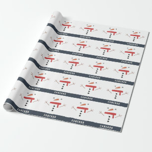 festive funny cute snowman personalised children's wrapping paper