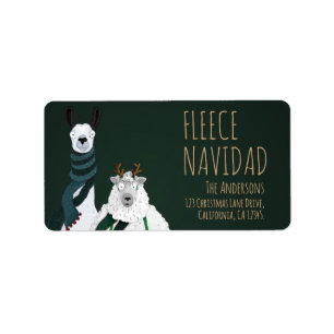 Festive Funny Llama & Sheep Fleece Navidad Punny Label