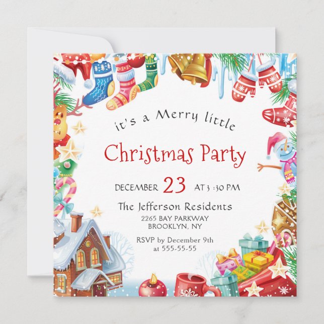 Festive Funny Merry Little Christmas Party Holiday Invitation (Front)