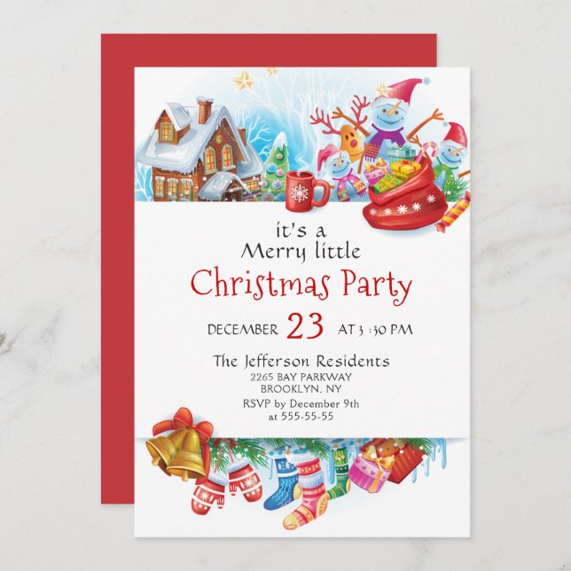 Festive Funny Merry Little Christmas Party Holiday Invitation (Front/Back)