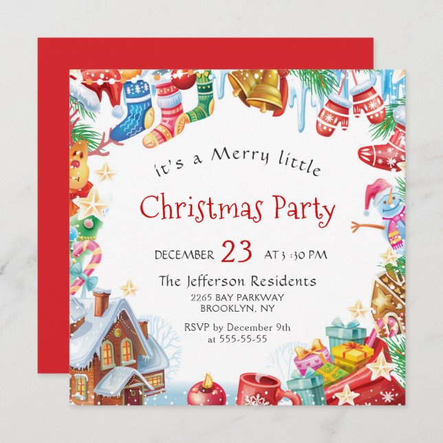Festive Funny Merry Little Christmas Party Holiday Invitation (Front/Back)