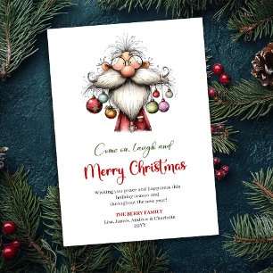 Festive Funny Santa Hand Drawn Red Green Card