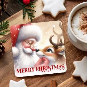 Festive Funny Santa Rudolph Christmas Drink Coaste Square Paper Coaster