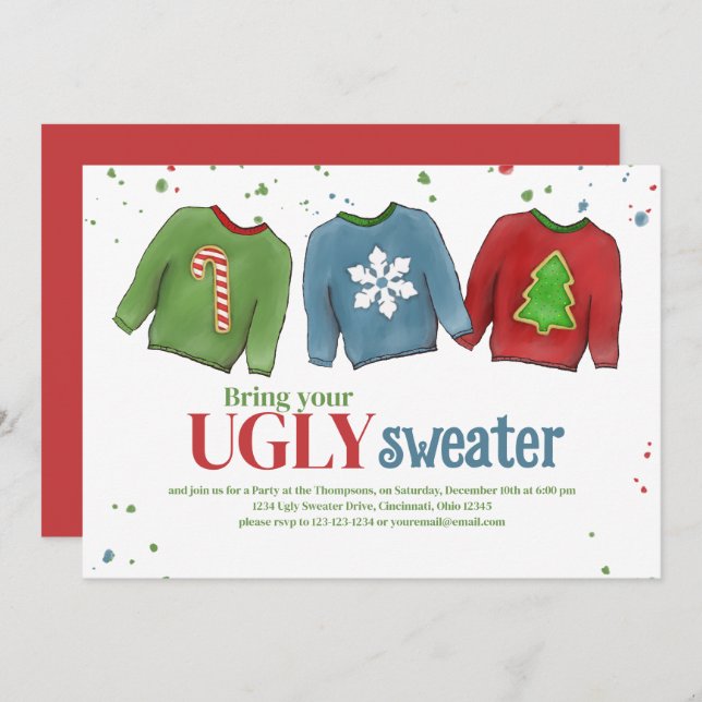 Festive Funny Ugly Sweater Christmas  Invitation (Front/Back)