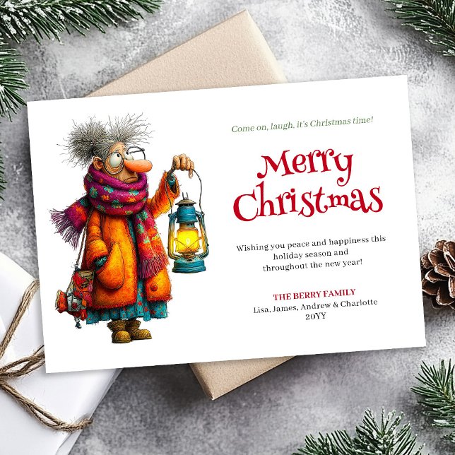 Festive Funny Woman Editable Christmas Greeting  Holiday Card (Festive Funny Woman Editable Christmas Greeting Card)