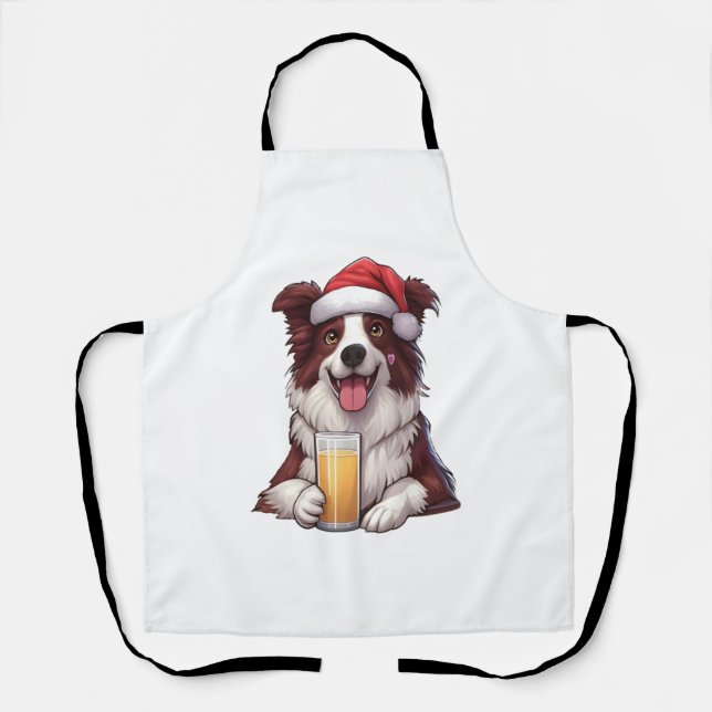 Festive Furry Grin Border Collie's Christmas Delig Apron (Front)