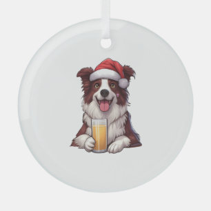 Festive Furry Grin Border Collie's Christmas Delig Glass Tree Decoration