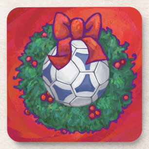 Festive Futbal in Wreath on Red Coaster