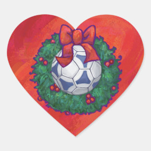 Festive Futbal in Wreath on Red Heart Sticker