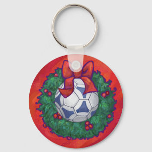 Festive Futbal in Wreath on Red Key Ring
