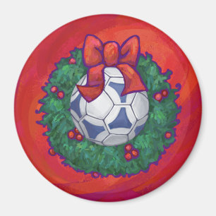 Festive Futbal in Wreath on Red Magnet