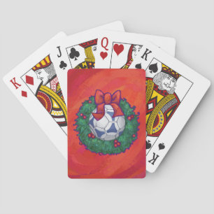 Festive Futbal in Wreath on Red Playing Cards