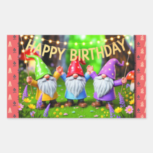 Festive Garden Gnomes Birthday Celebration Rectangular Sticker