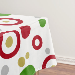 Festive Geometric Christmas Red Green Silver Gold Tablecloth