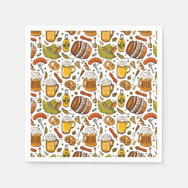 Festive German Oktoberfest Beer and Sausages  Napkin (Front)