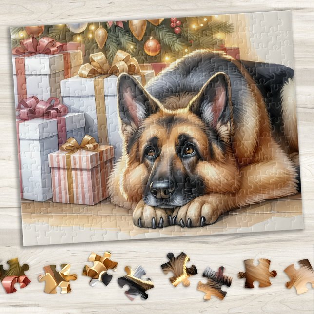 Festive German Shepherd Dog Lover Christmas Jigsaw Puzzle (Creator Uploaded)
