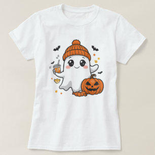 Festive Ghost and Pumpkin Halloween Artwork T-Shirt