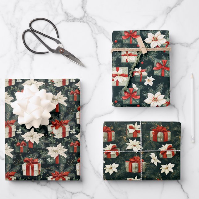 Festive Gift Box Pattern – Red Ribbons Wrapping Paper Sheet (Front)