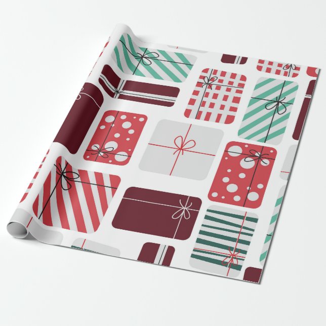 Festive Gift Boxes Seamless Pattern Wrapping Paper (Unrolled)