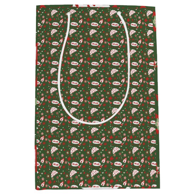 Festive Gift Wrap Green Black Pattern Medium Gift Bag (Front)