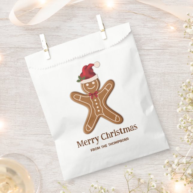 Festive Gingerbread Christmas Cookie With Text Favour Bag (Clipped)